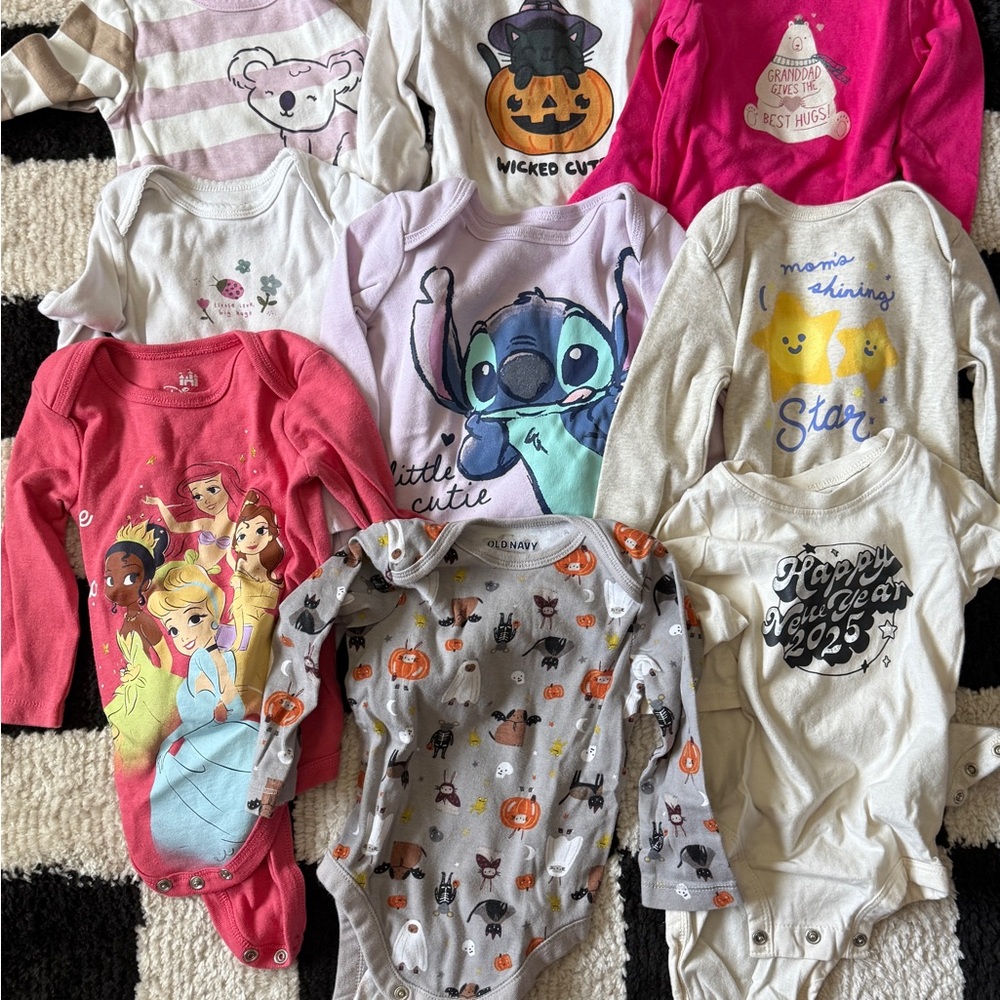 Disney Character Bodysuits - Pink, White, Gray